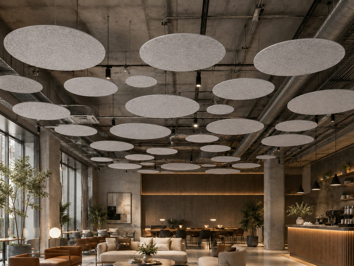 Form Circle acoustic panels, 12mm — suspended installation