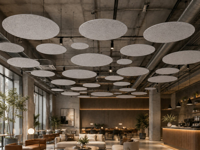 Form Circle acoustic panels, 12mm — suspended installation