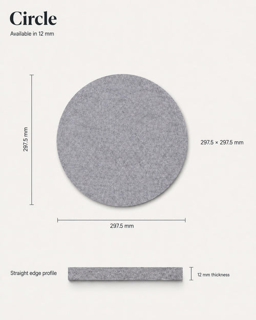 Circle tile dimensions — 297.5 × 297.5mm, 12mm