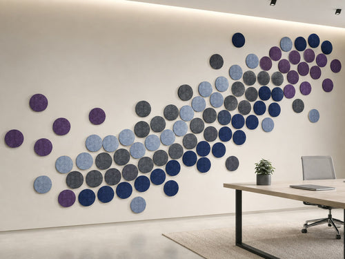 300 Series circle acoustic tiles on a feature wall