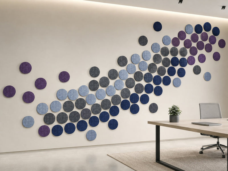 300 Series circle acoustic tiles on a feature wall