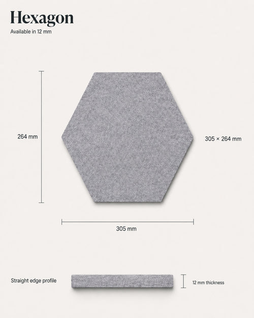 Hexagon tile dimensions — 305 × 264mm, 12mm