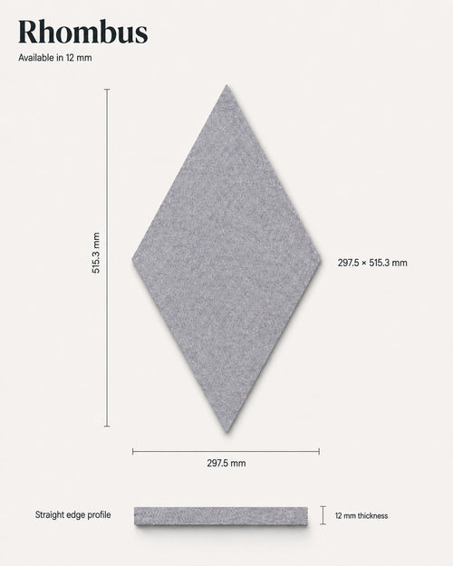 Rhombus tile dimensions — 297.5 × 515.3mm, 12mm