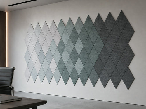 300 Series rhombus acoustic tiles arranged as a diamond wall pattern